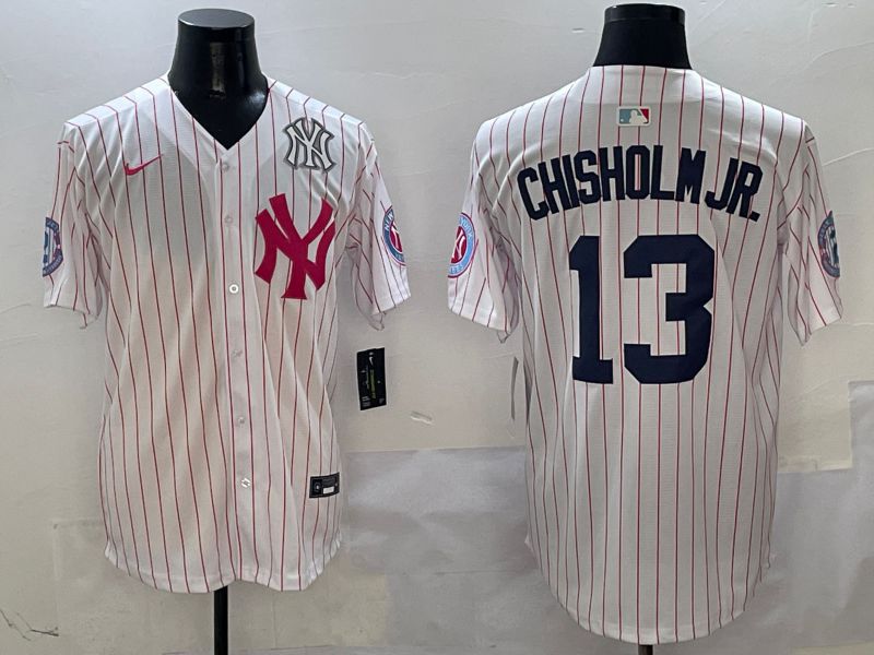 Men New York Yankees #13 Chisholm jr White Stripe Jointly Name Nike 2025 MLB Jersey style 6